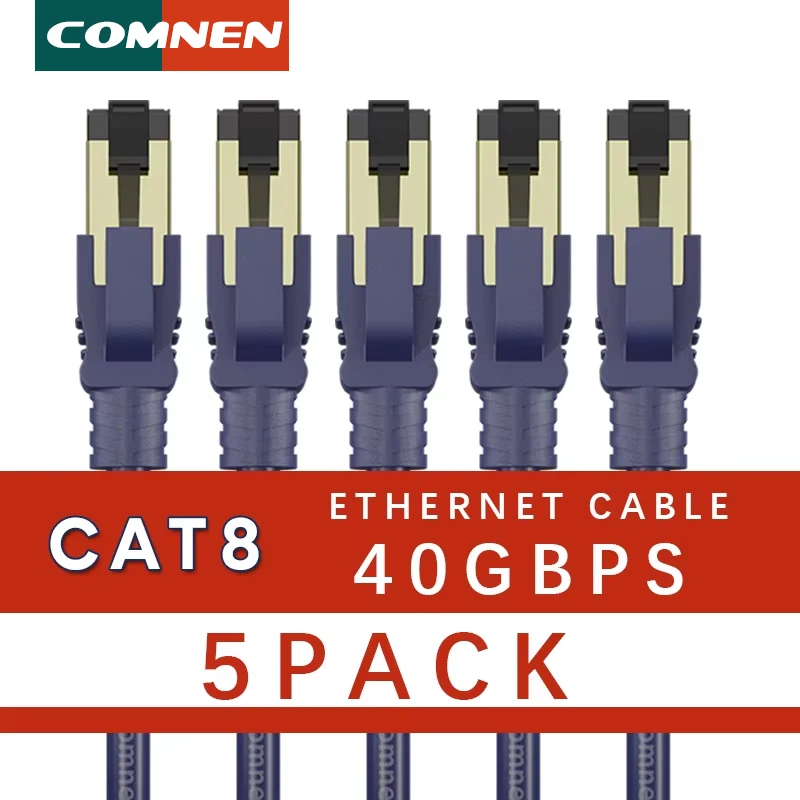 COMNEN 1/2/3/5PACK CAT8 Cable Ethernet Rj45 40Gbps 2000MHz CAT 8 red PVC Internet Lan Cable para ordenadores portátiles PS 4 Router RJ45