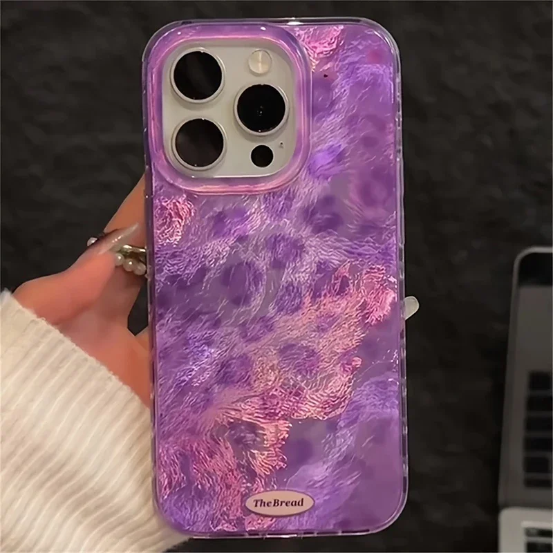 Para iPhone 16 funda de lujo leopardo Rint púrpura patrón de grietas de hielo funda de teléfono para iPhone 15 14 13 12 11 Pro Max X XR 7 8 Plus cubierta - imagen 4