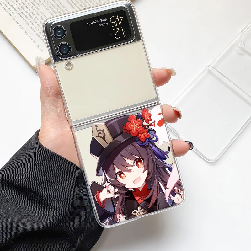Funda de teléfono para Samsung Galaxy Z Flip 4 5, carcasa de PC dura transparente, Genshin Impact Game para Samsung Z Flip 3, funda Couqe, parachoques - imagen 2