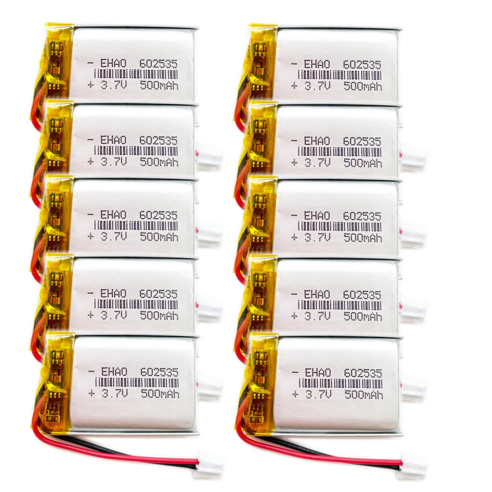 10 PCS 3.7V 500mAh LiPo Rechargeable Battery 602535 + JST 2.0mm 2pin Connector For Mp3 GPS Bluetooth Speaker Camera Smart Watch