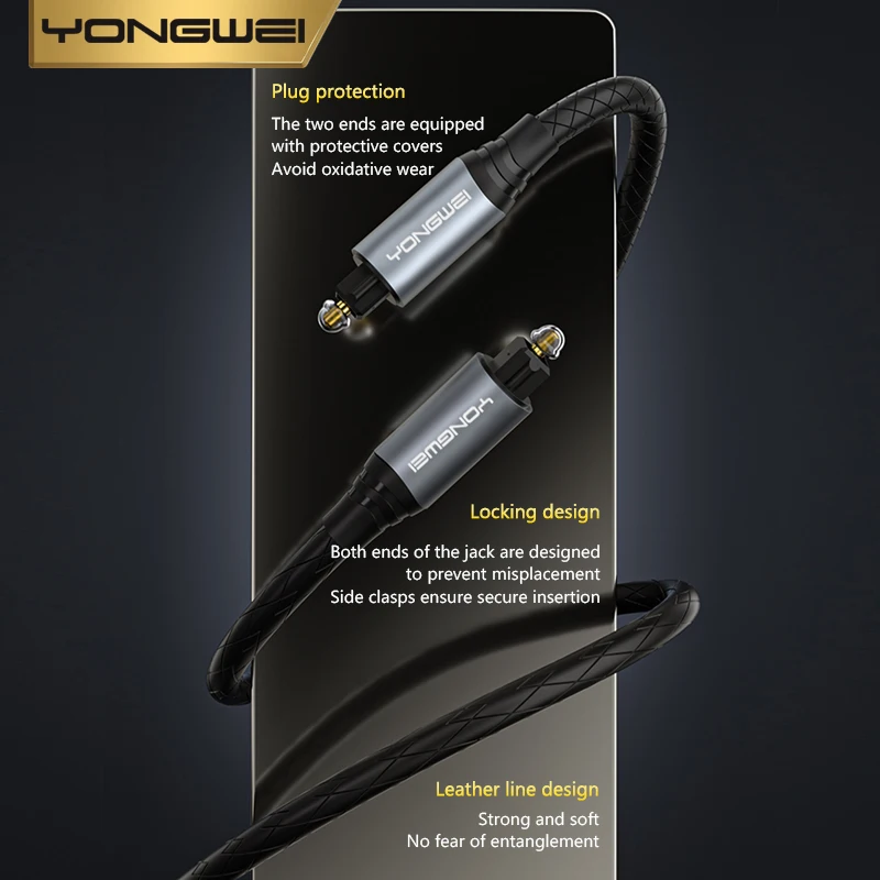 YONGWEI SPDIF fibra Toslink Audio Cable5.1 Cable de Audio óptico Digital para TV Box PS4 altavoz Cable barra de sonido amplificador Subwoofer - imagen 3