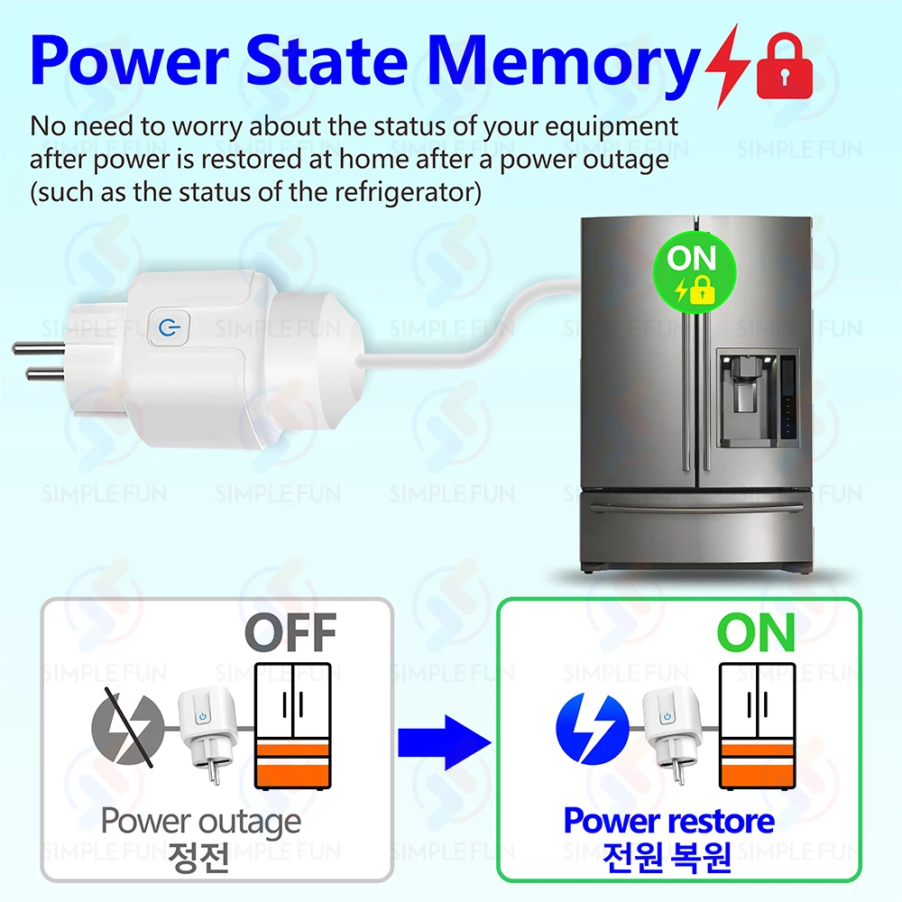 Tuya WiFi 433mhz enchufe inteligente 16A, enchufe UE FR con monitoreo de energía/memoria de estado de energía, salida inteligente funciona con Alexa Google Home - imagen 3
