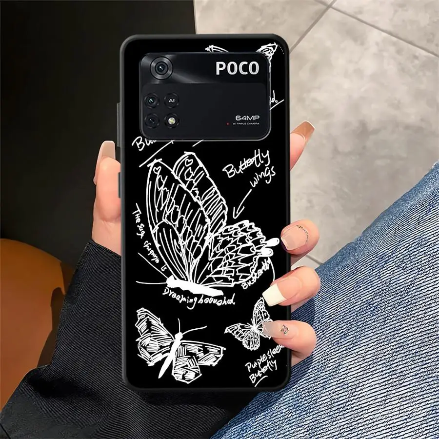 Funda de teléfono suave negra para Xiaomi Poco C61 C40 C71 C75 C50 F1 F3 X3 X4 X5 X7 Pro M5 M3 M4 M7 Pro hermosa mariposa - imagen 3