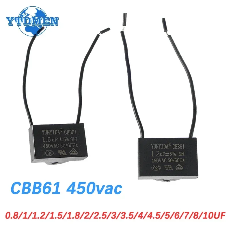 3 uds CBB61 450V condensador de ventilador 0,8/1/1,2/1,5/1,8/2/2,5/3/3,5/4,5/5/6/7/8/10 UF Kit de condensadores rectangulares para Motor de ventilador de techo - imagen 4