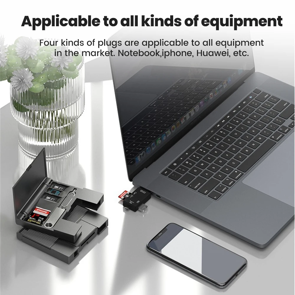 Caja de almacenamiento para lector de tarjetas USB 2,0 7 en 1, tarjeta SD TF, funda para tarjeta de memoria inteligente, adaptador de lectura de tarjetas multifuncional tipo C, caja de almacenamiento - imagen 2