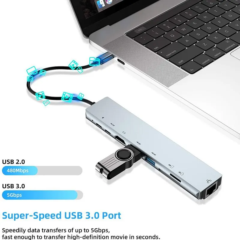 8 en 1 USB C HUB tipo C divisor 4K Thunderbolt 3 estación de acoplamiento adaptador de ordenador portátil para Macbook Air M1 iPad Pro RJ45 HDMI ordenador - imagen 5