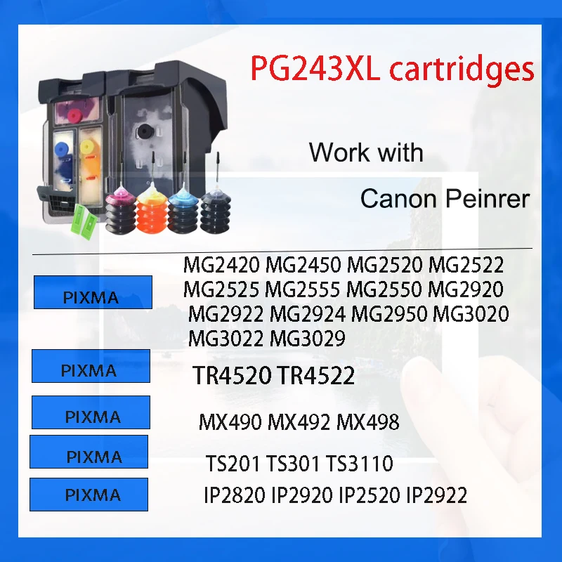 Einkshop 243 244 PG243 cartucho de tinta recargable para Canon PG-243 PG 243 CL-244 PIXMA MG2924 MG2420 MG2520 TS3100 MX492 MX496 - imagen 3