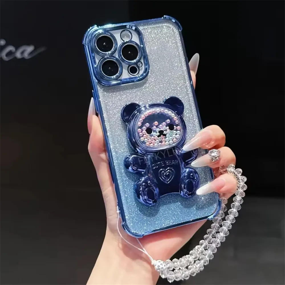 Funda con soporte de teléfono con pulsera de cristal para Samsung A51 A31 A21S A50 A20 A30 A10S A70 A71 A11, funda con soporte a prueba de golpes con purpurina - imagen 4