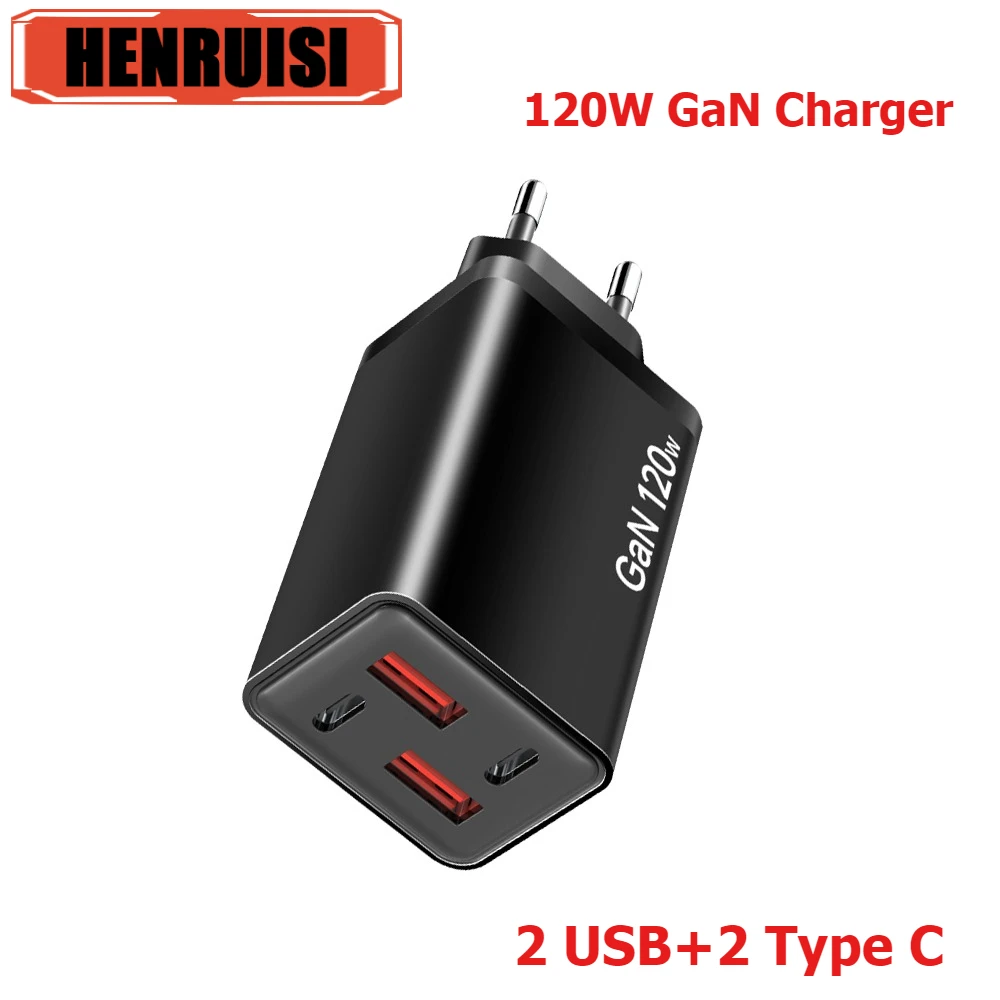 Cargador de carga rápida USB con múltiples puertos GaN de 120W, cargador de carga rápida tipo C para iPhone 15, Samsung, Xiaomi 14, Huawei, adaptador de pared
