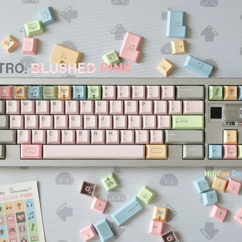 Set Teclas PBT Perfil Cherry Rosa Vintage para Teclado Mecánico Gaming Oficina