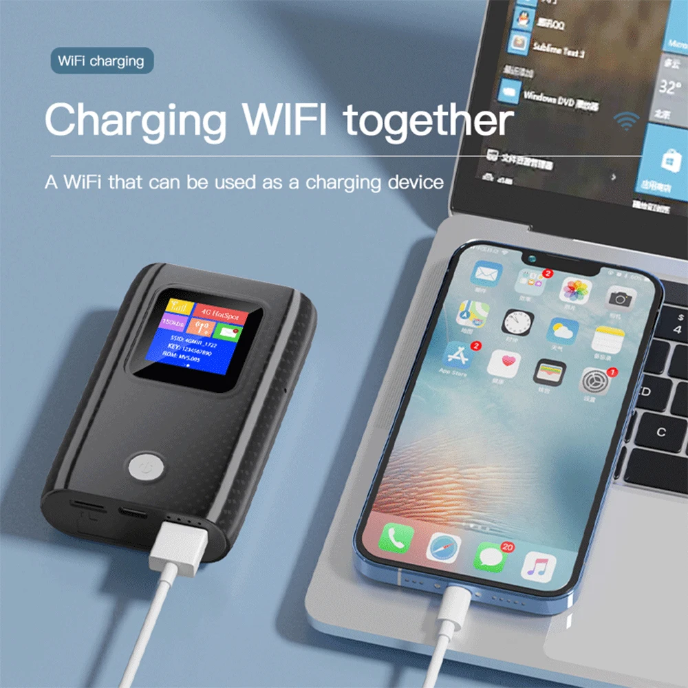 KuWfi-enrutador Wifi 4G Lte, Mini enrutador portátil de desbloqueo de 6000mAh con ranura para tarjeta Sim, punto de acceso Wifi inalámbrico de bolsillo para exteriores 3G 300Mbps - imagen 5