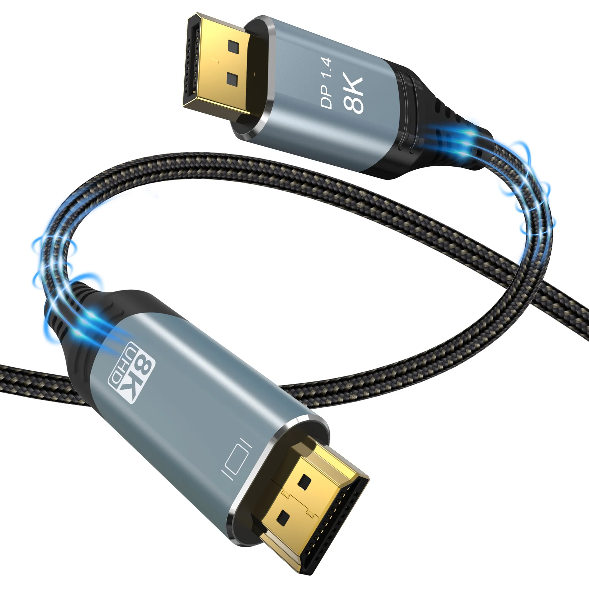 Cable convertidor compatible con DP a HDMI 8K @ 30Hz 4K @ 120Hz puerto de pantalla 1,4 a HDMI 2,1 HD Cable para ordenador TV proyector RTX3080