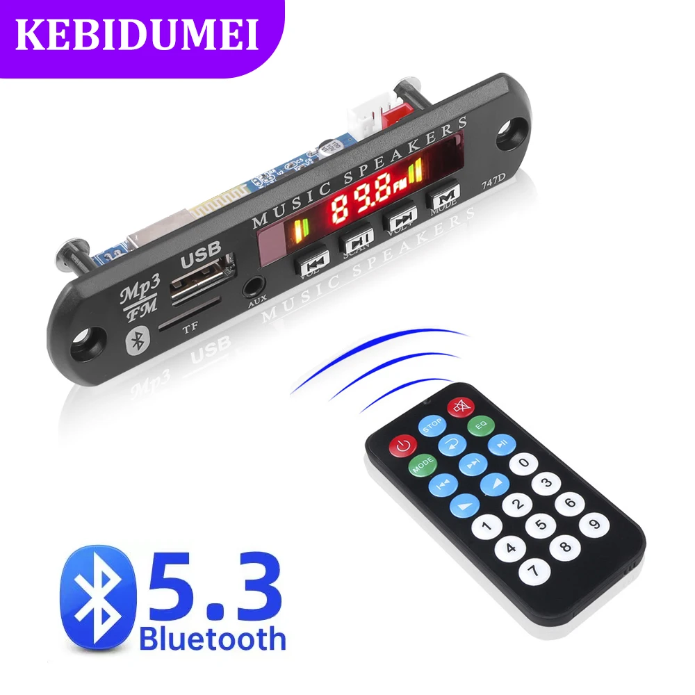 Placa decodificadora de MP3 Bluetooth 5,3, reproductor de MP3 inalámbrico, 9V, 12V, USB, TF, AUX, Radio FM, reproductor de música inalámbrico para coche con micrófono y Control remoto