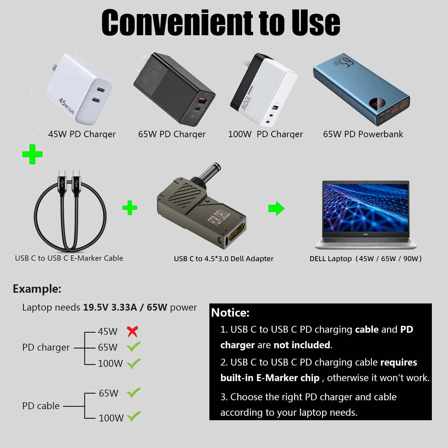 Adaptador de corriente para ordenador portátil Hobo PD100W, convertidor de suministro de cargador para DELL macho DC 4,5x3,0/7,4x5,0 a adaptador tipo C hembra - imagen 3