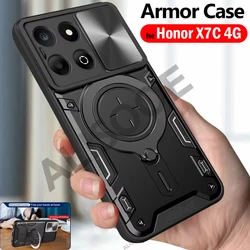 Funda Armor para Honor X7C, Funda deslizante para lente de cámara, soporte de anillo magnético, Funda a prueba de golpes para Honor X7C 4G, Capa a prueba de golpes