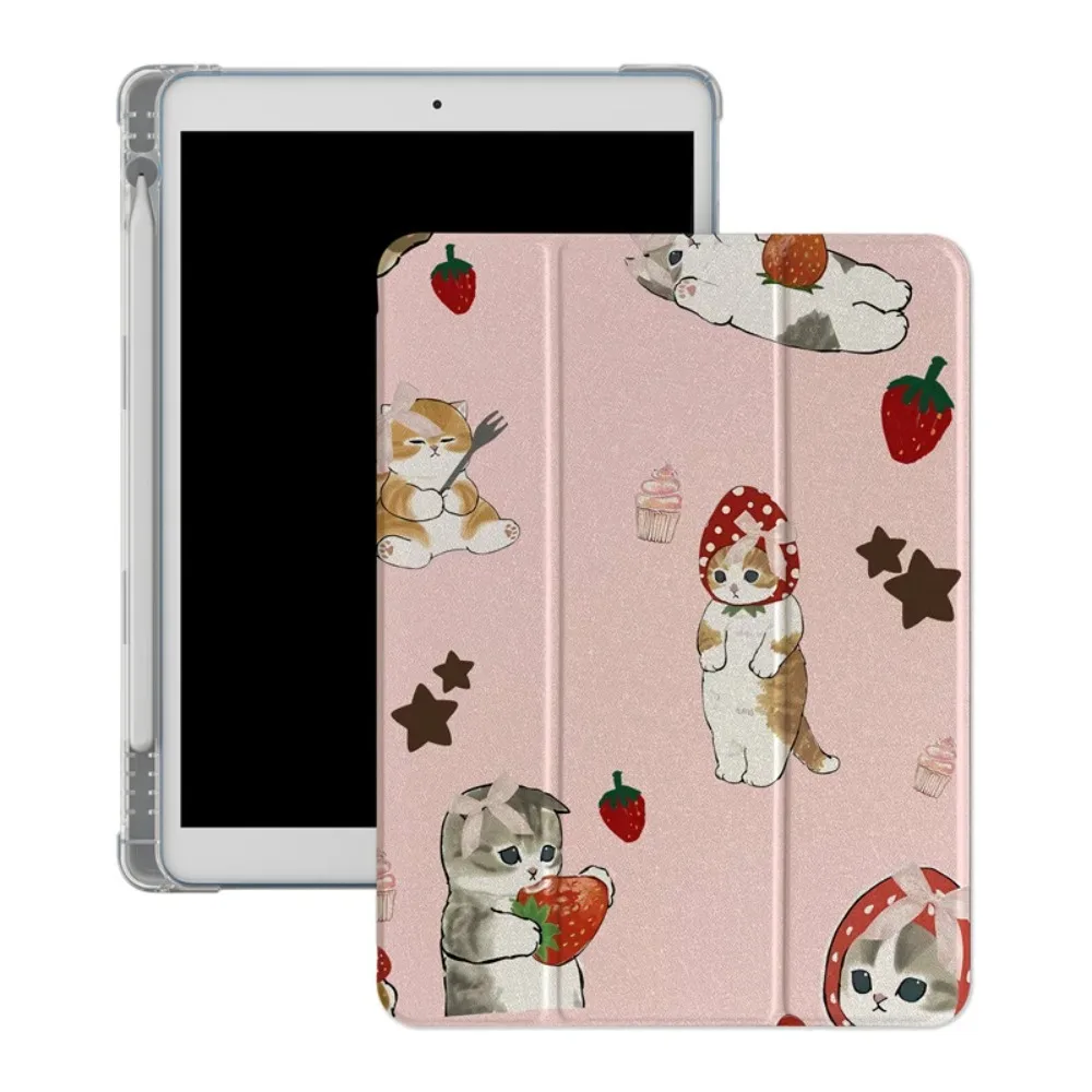 Funda para tableta triple con diseño de gato fresa Kawaii para iPad pro 10/11/2020/6/7th /8th /Air 3rd/Air 4th/9th gen/Air 5th Gen 202 - imagen 4