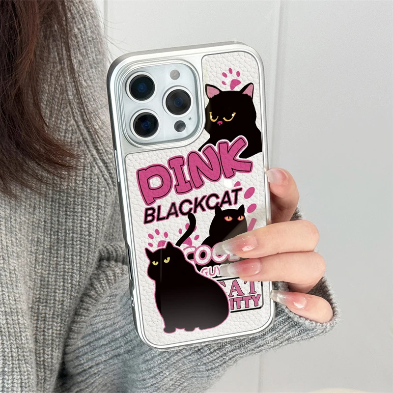 Funda de teléfono rosa BLACKCAT para iPhone11/12/13/14/15/16/17 Pro Max AIR PLUS textura de cuero epoxi TPU - imagen 5