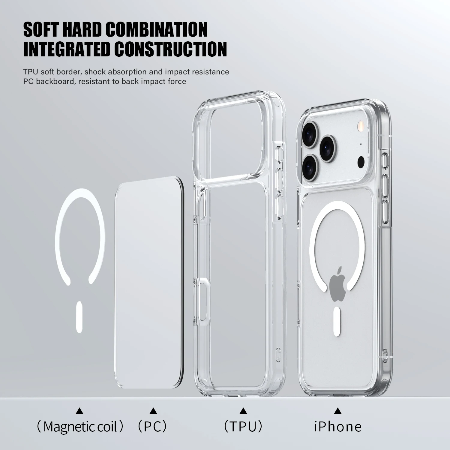 Funda de teléfono de lujo para Magsafe, transparente, a prueba de golpes, para iPhone 17 Pro Max 17 Air Clear Hybrid TPU + PC, funda protectora trasera dura - imagen 5