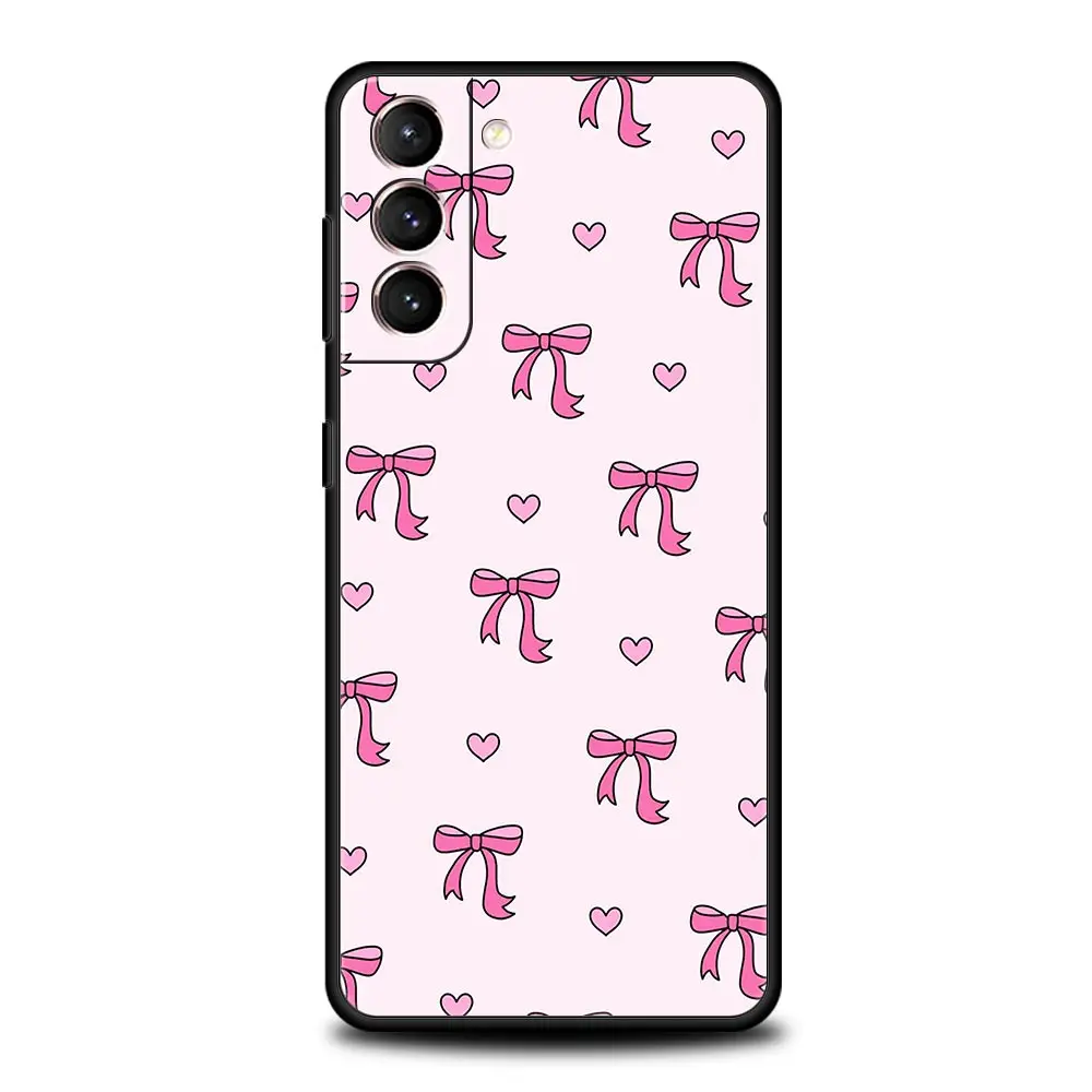 Bonita funda de teléfono con lazo de corazón rosa para Samsung Galaxy S25 Edge S24 S23 S22 S20 Ultra S21 FE 5G S10 Plus, funda suave de TPU - imagen 5