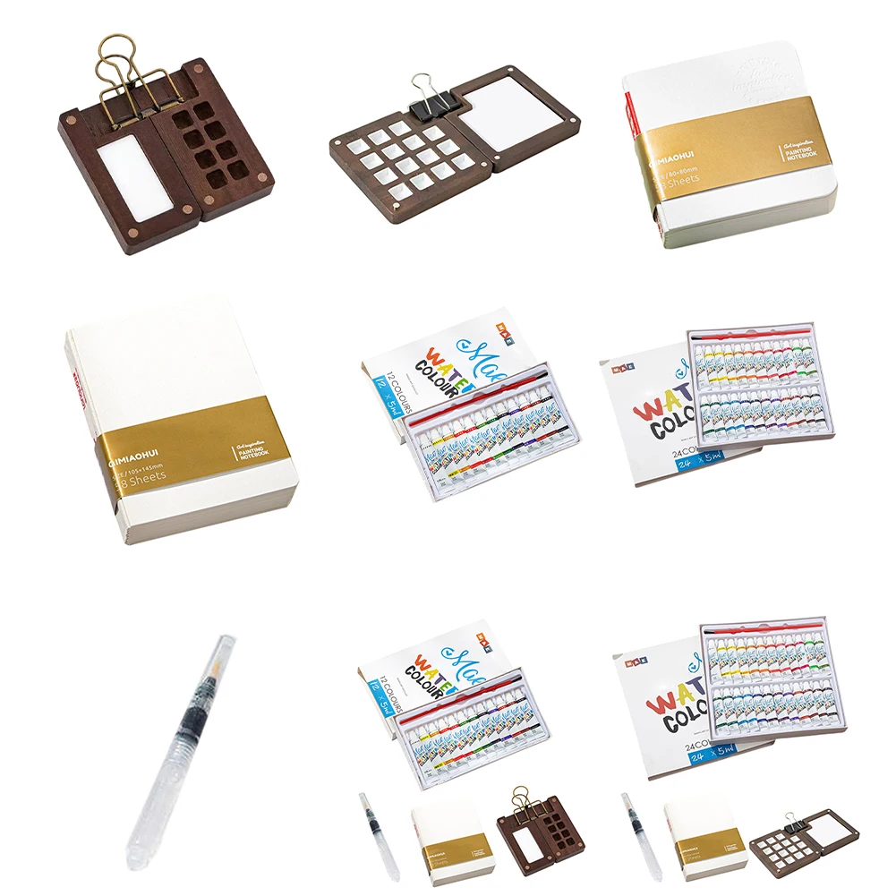 Libro de bocetos de acuarela con Clips de carpeta, juego de viaje de acuarela de artista de bolsillo, juego de viaje de acuarela portátil para dibujo de viaje - imagen 2