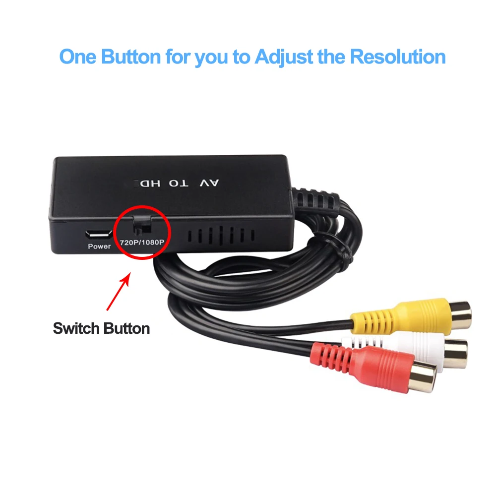 Convertidor adaptador compuesto de vídeo AV a HDMI, compatible con RCA a HDTV con Cable USB, adaptador AV CVBS para PS1/2/3 Xbox One N64 - imagen 3