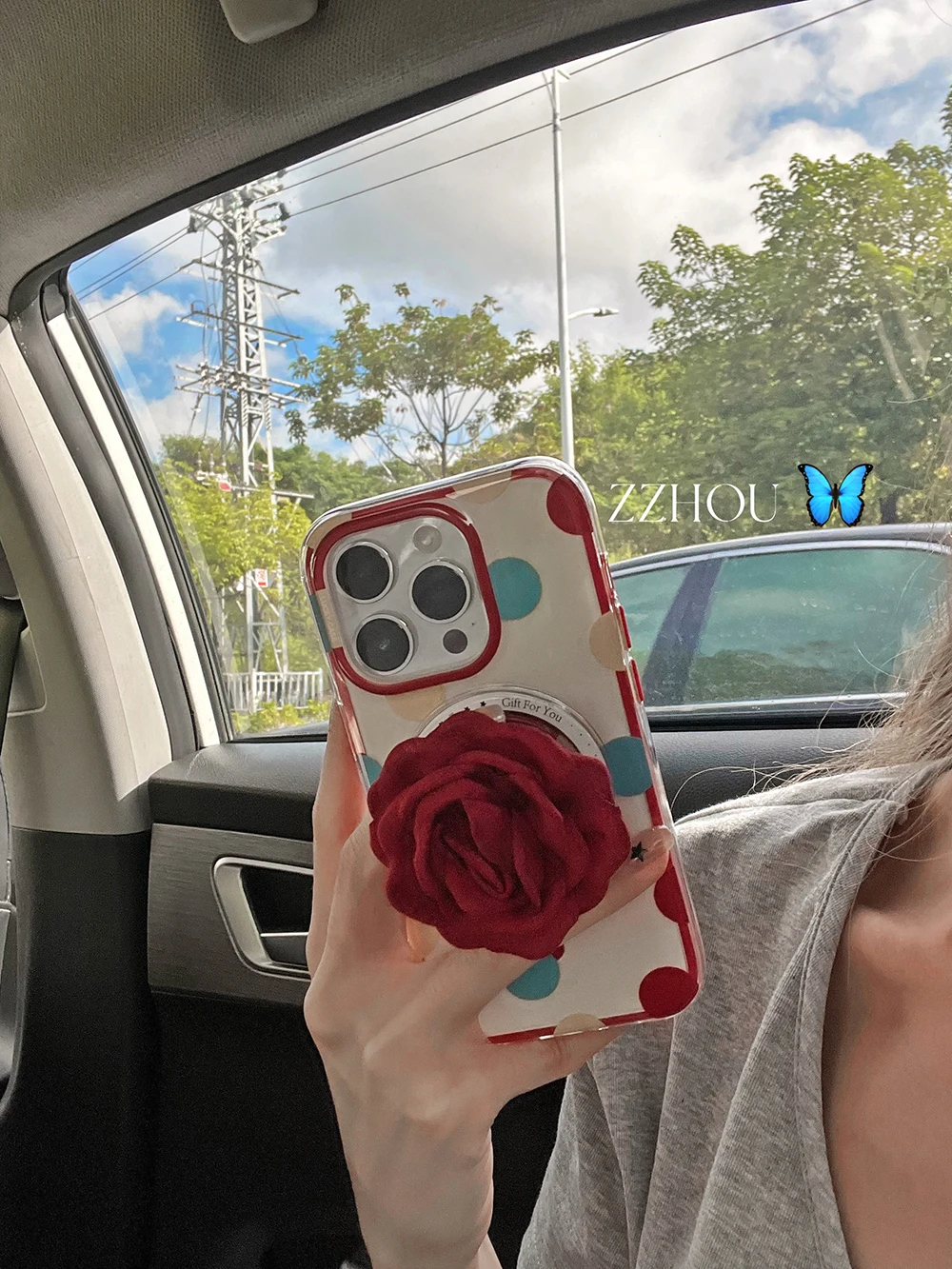 Funda de teléfono Tok con agarre magnético de lunares de colores bonitos 2 en 1 para iPhone 16 15 14 13 17 Pro Max carga inalámbrica para cubierta Magsafe