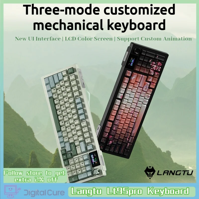 Langtu-Teclado mecánico Lt95pro con modo Thri, teclado de 95 teclas personalizado, Chip de juego de pantalla grande, inalámbrico, Bluetooth, para oficina - imagen 2