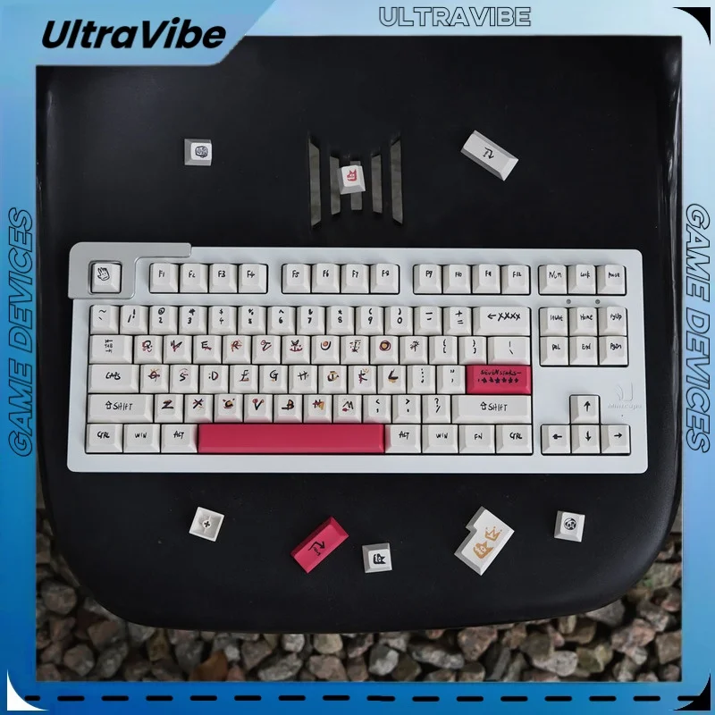 Teclado mecánico de 2024 teclas, teclas Pbt, sublimación de cereza, grafiti de altura, serie blanca y roja, estilo de Festival, regalos de cumpleaños, novedad de 146