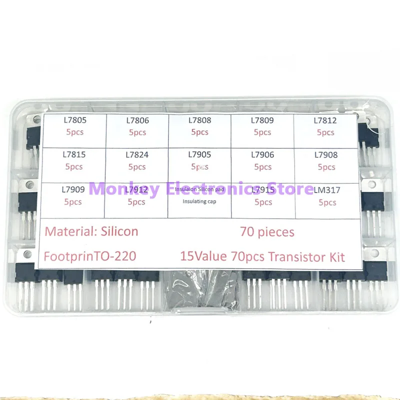 70 Uds regulador de voltaje TO-220 MOS tubos de efecto de campo transistores de potencia 14 tipos caja L7805 L7806 L7808 L7809 L7815 7812 LM317T - imagen 5