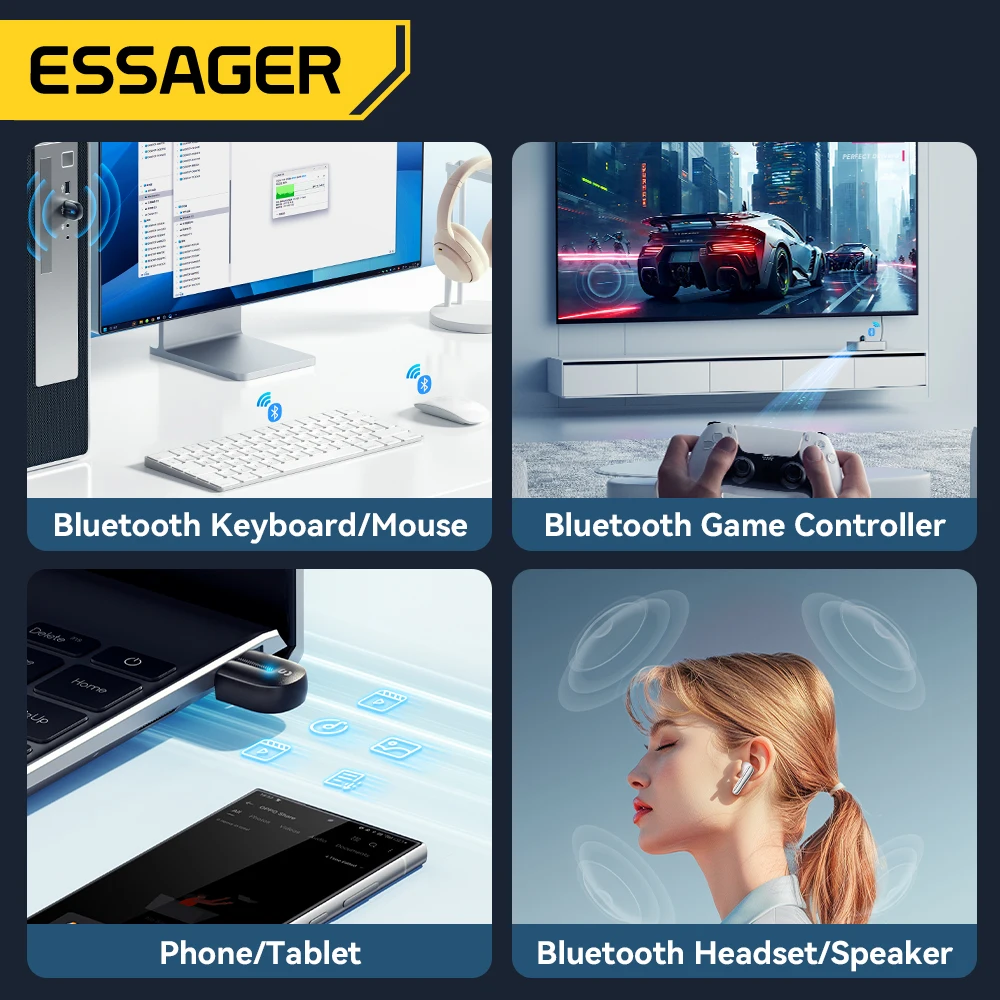 Essager-adaptador USB Bluetooth Dongle Bluetooth 5,3 para PC, portátil, altavoz, receptor de Audio, ratón inalámbrico, teclado, transmisor USB - imagen 4