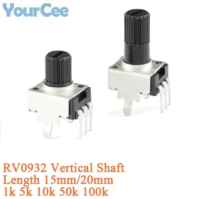10 Uds Rv09 longitud Vertical 15/20mm 1k 5k 10k 50k 100k 0932 resistencia ajustable de eje potenciómetro de sello de 3 pines RV0932