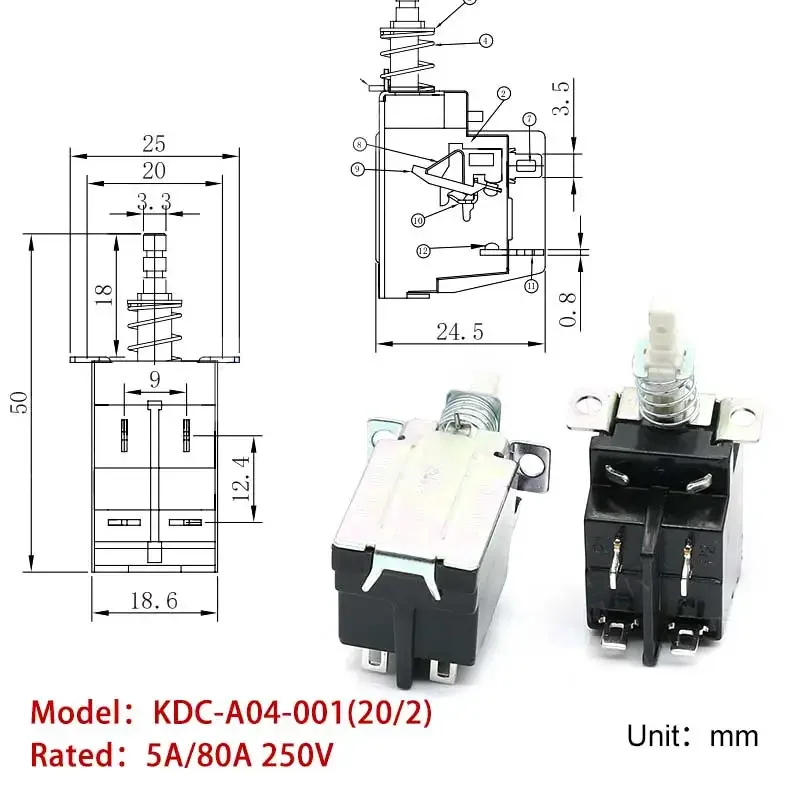5 uds KDC-A04 interruptor de alimentación de 2/4 pines interruptor de bloqueo automático SW-3-2 interruptor de botón de Campana Extractora 250V AC teclas rectas SW TV-5CJ - imagen 3