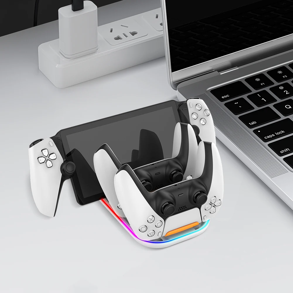 Base de carga 3 en 1 para PS5, soporte de carga portátil tipo C con estación de carga de luz RGB para Sony Playstation Portal - imagen 4