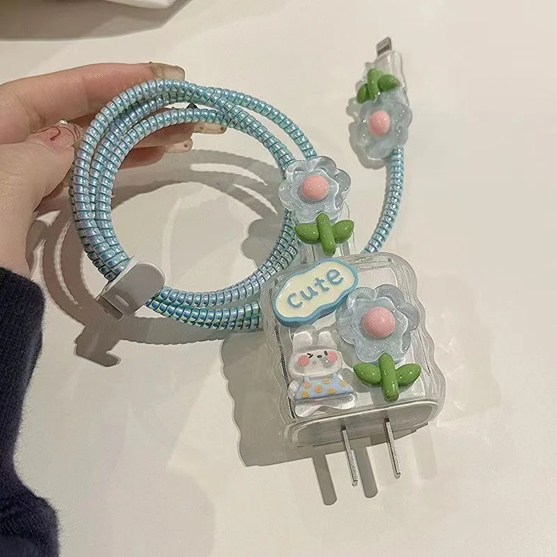 Funda protectora de cargador enrollador de línea de IPhone 3D de dibujos animados para IPhone 15 14 13 Pro Max 18W 20W UE EE. UU. Funda protectora de cargador Original - imagen 5