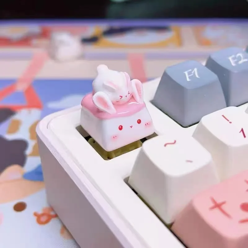 DIY hecho a mano arcilla conejito keycap creativo lindo gato juego Teclado mecánico keycap ESC botón teclado decoración - imagen 2