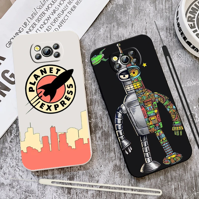 Funny Futurama Robot doblador para Xiaomi Mi Poco X4 X3 C40 C31 C3 M4 M3 F4 F3 GT Pro funda de teléfono con cuerda líquida suave NFC - imagen 2