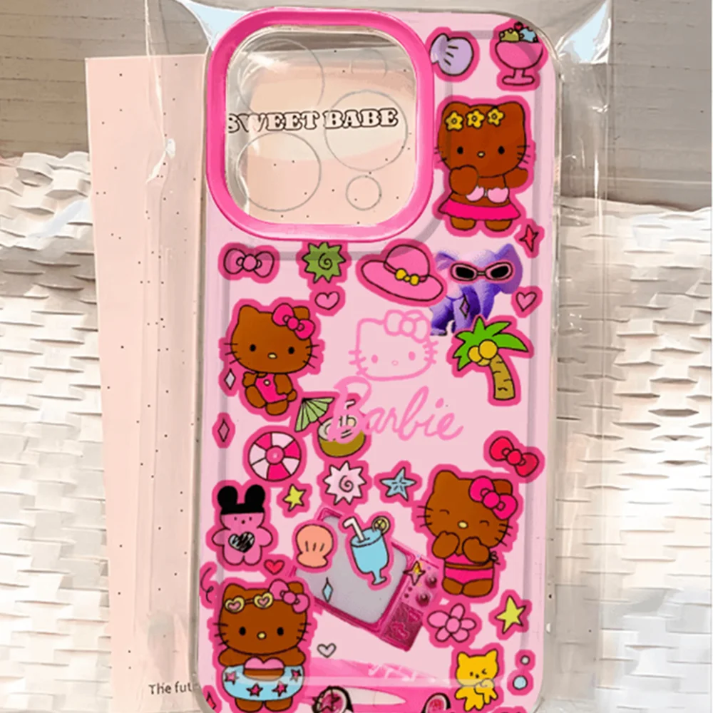 Funda de teléfono Kawaii Hellokitty, carcasa transparente para IPhone 11, 12, 13, 14, 15, 16 Pro Max, Mini, X, Xs, XR, 7, 8 Plus, Se2020 - imagen 3