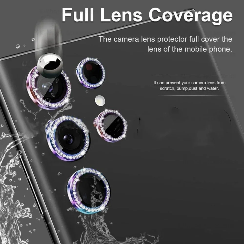 Cristal de cámara de diamante para Samsung S25Ultra, cubierta de lente con purpurina de Metal, Protector de pantalla de cámara para Galaxy S24Ultra, cristal de lente