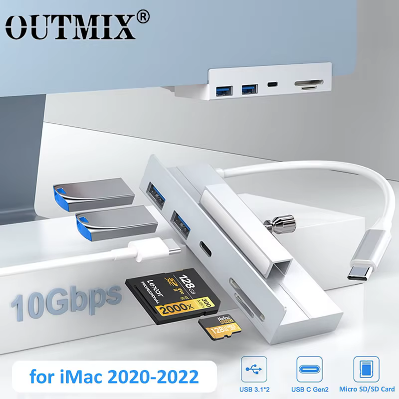 Hub USB-C Aluminio para iMac 2020-2022 – 5 Puertos con Ranura SD