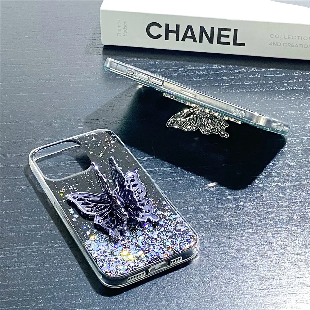 Funda de silicona con soporte de mariposa y purpurina para Samsung Galaxy, A52, A51, A50, A22, A32, A21S, A72, A71, A70, A20, A30S, A10S - imagen 5