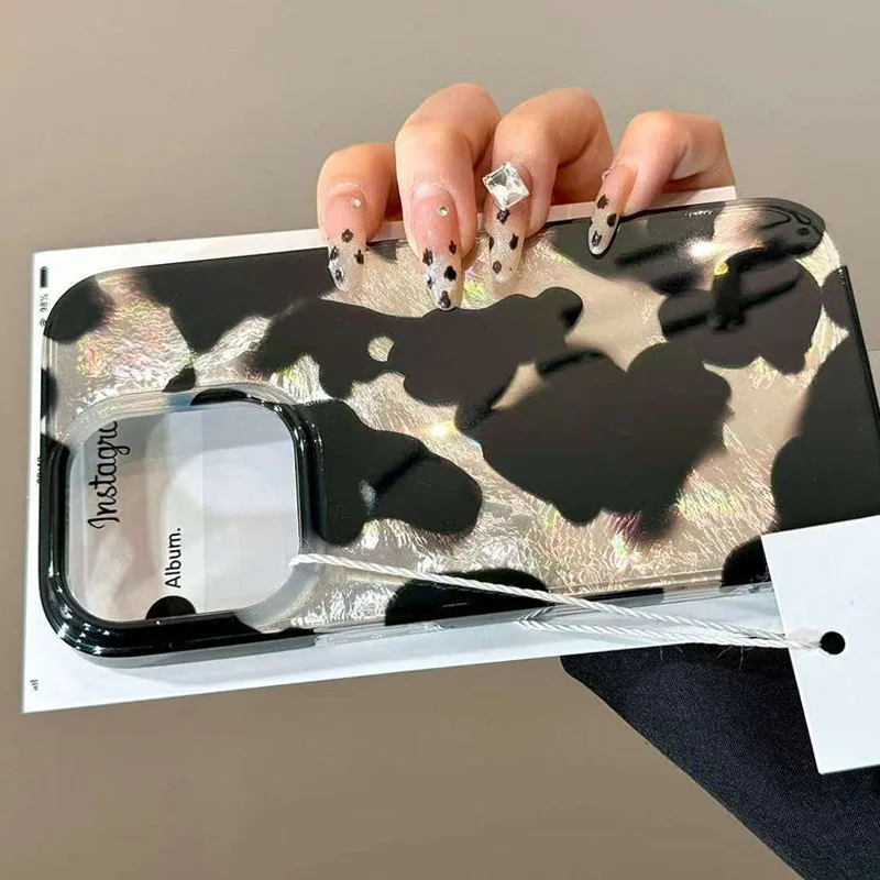 Funda de teléfono con láser de marcas de tinta degradadas para teléfono 16 15 14 13 12 11 Pro Max XS X XR 7 8 Plus elegante cubierta de parachoques trasero con estampado de leopardo - imagen 4