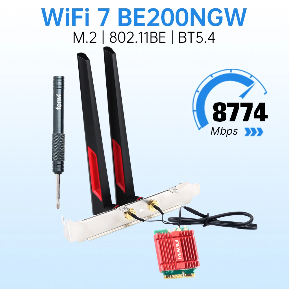 FENVI WiFi 7 BE200 M.2 adaptador Wifi BT5.4 802.11BE 8774Mbps 2,4G/5G/6GHz tarjeta Ethernet inalámbrica PC de escritorio para Win 10/11