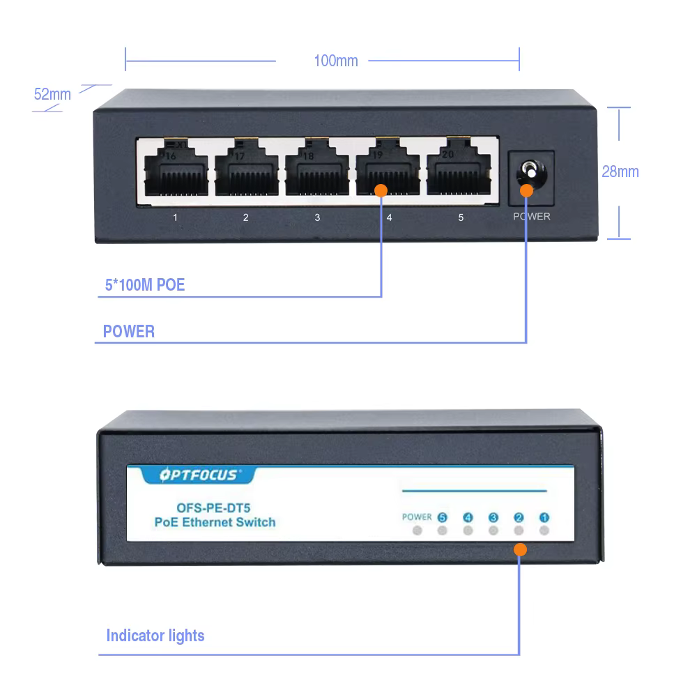 OPTFOCUS 48V POE interruptor Ethernet activo 100M 1000Mbps 802.3af 802.3at ethernet hub splitter derivación potencia Gigabit interruptor hub PoE - imagen 3