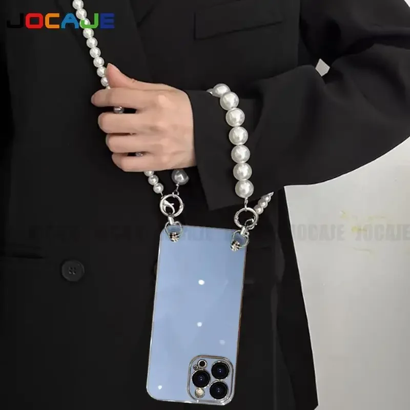 Funda de silicona suave chapada para OPPO Reno 12 Pro 12F, cadena cruzada, collar, cordón, funda de perlas para Reno 11Pro Reno 10 Pro Plus - imagen 5