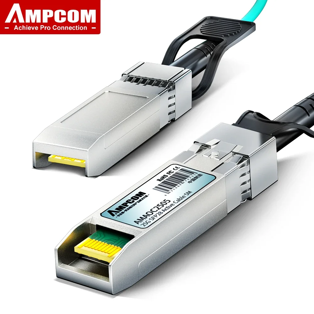 AMPCOM 25G SFP+ Cable Óptico Activo (AOC) OFNR, Compatible con Cisco, Mikrotik, Fortinet, Ubiquiti, Netgear, Arista, etc.