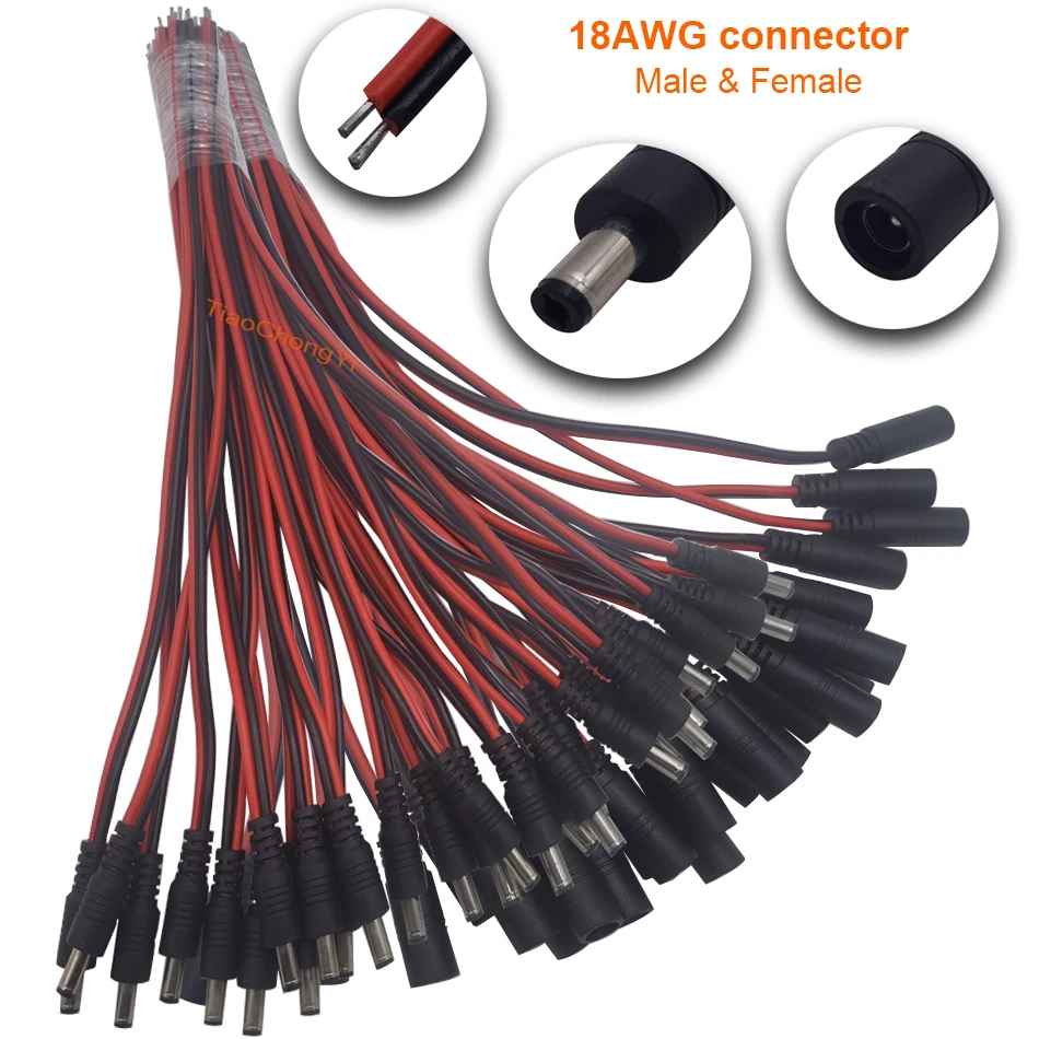 Conector de corriente continua de 18 AWG, 0,75mm, 5,5x2,1mm, 2,5mm, Cable macho y hembra de 30cm para tira de luces LED, cámaras CCTV
