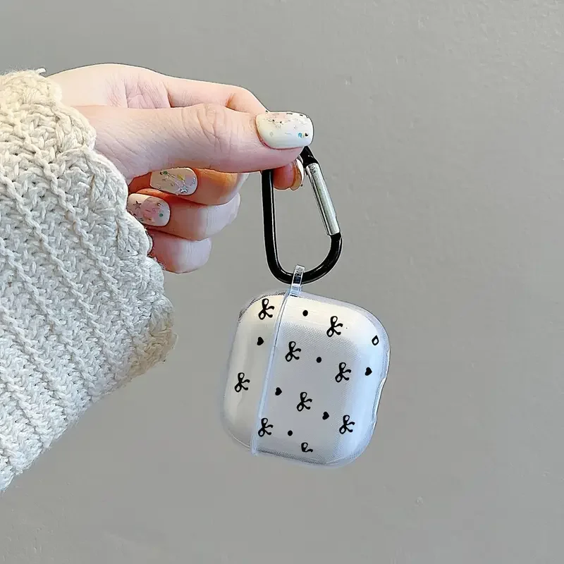 Funda con colgante de lazo de empalme de Color negro Simple para AirPods 1, 2, 3, 4, bolsas con caja de carga inalámbrica AirPods Pro Pro2 - imagen 3