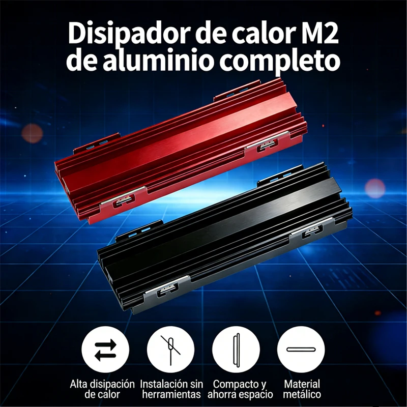 Disipador M.2 M2 de Aluminio Completo para SSD NVMe con Almohadilla Térmica de Silicona, Compatible con SSD M.2/2280, Adecuado para PC/PS5
