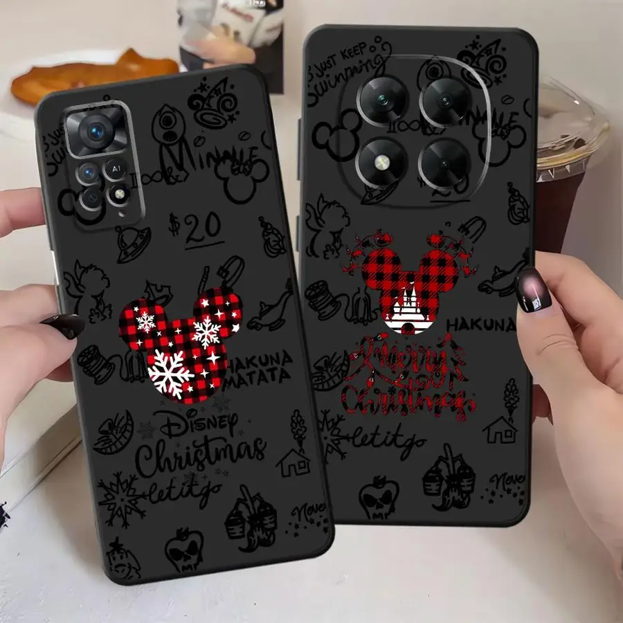 Funda de teléfono suave negra para Xiaomi Redmi Note 9S 7 8 10S 13 14 Pro Plus 12s 9 10 11 12 Pro 11s lindo Mickey Minnie Navidad - imagen 5