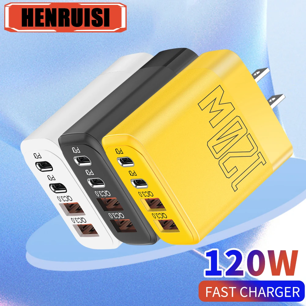 Cargador USB C de 120W tipo C cargador de carga rápida PD carga rápida 3,0 adaptador de pared para teléfono para iPhone 16 Xiaomi Samsung Huawei